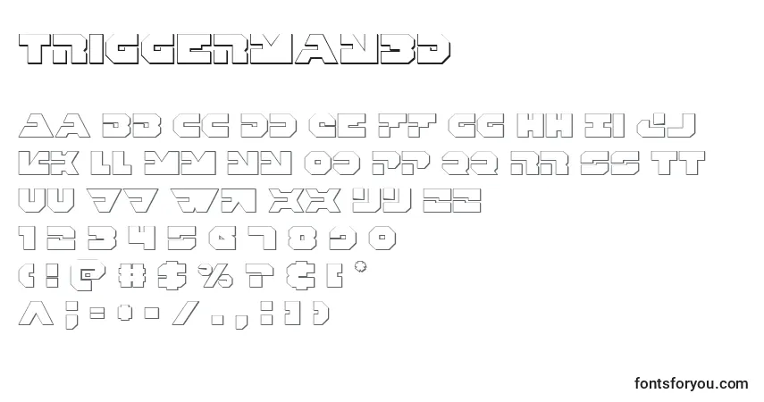 Schriftart Triggerman3D – Alphabet, Zahlen, spezielle Symbole