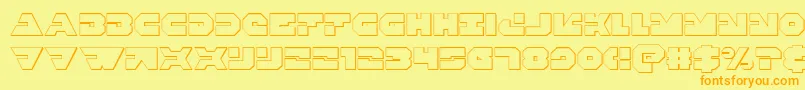 Triggerman3D-Schriftart – Orangefarbene Schriften auf gelbem Hintergrund