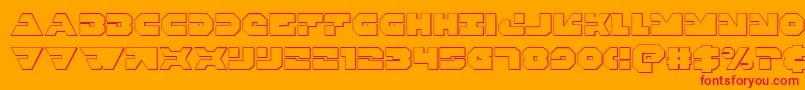 Triggerman3D-Schriftart – Rote Schriften auf orangefarbenem Hintergrund