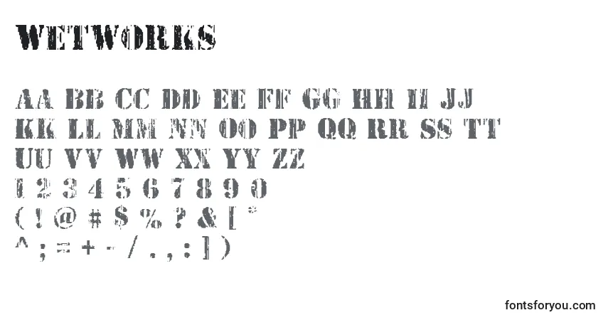 Czcionka Wetworks – alfabet, cyfry, specjalne znaki