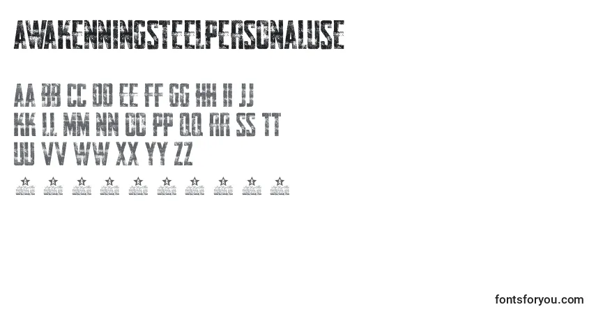 Schriftart AwakenningSteelPersonalUse – Alphabet, Zahlen, spezielle Symbole