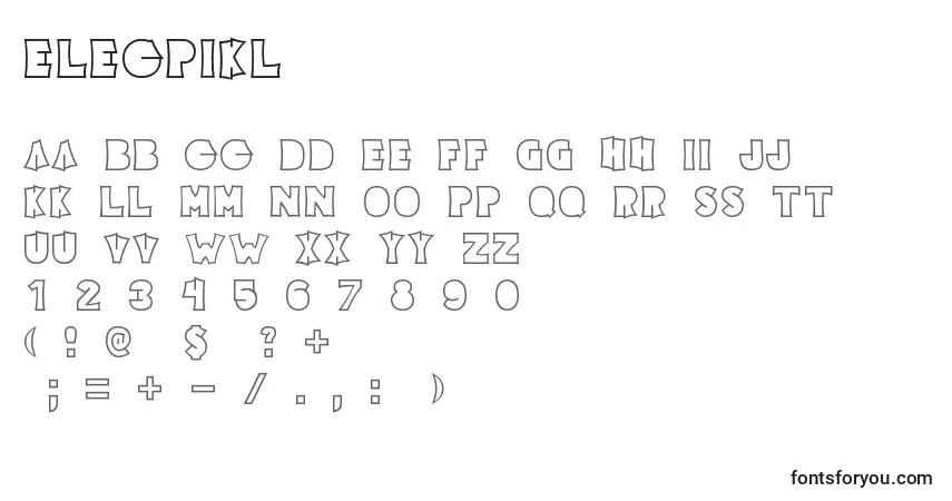 A fonte Elecpikl – alfabeto, números, caracteres especiais