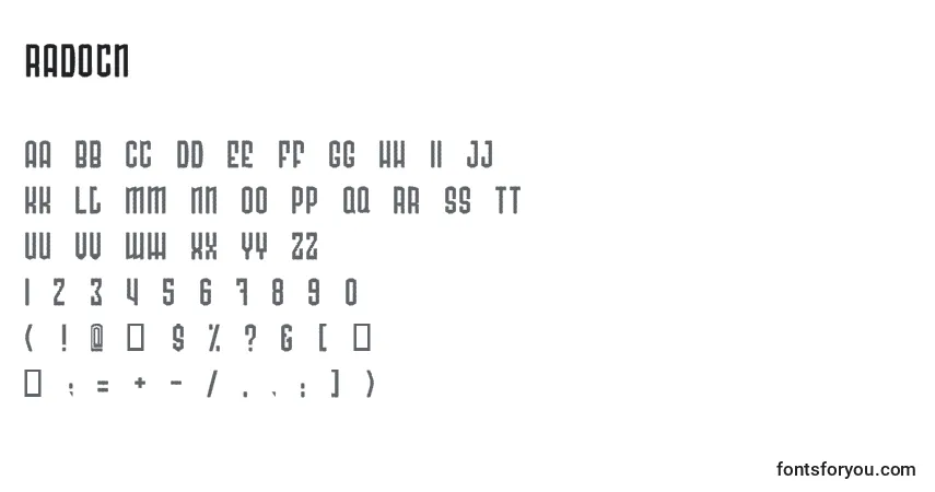 Czcionka Radocn – alfabet, cyfry, specjalne znaki