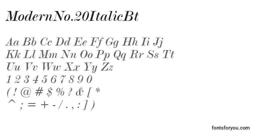 A fonte ModernNo.20ItalicBt – alfabeto, números, caracteres especiais