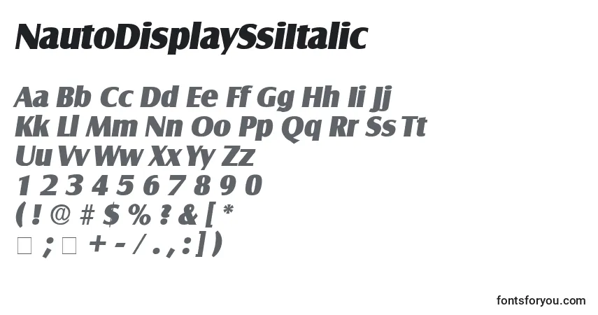 Шрифт NautoDisplaySsiItalic – алфавит, цифры, специальные символы
