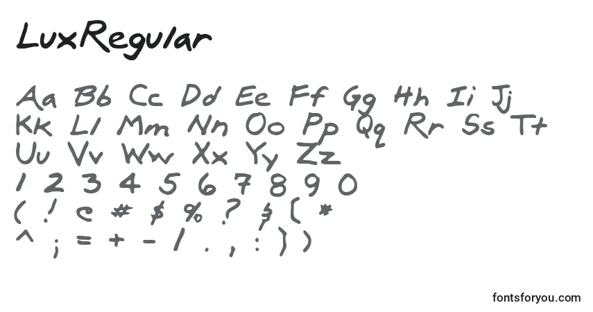 Czcionka LuxRegular – alfabet, cyfry, specjalne znaki