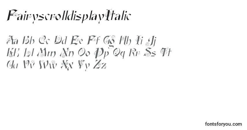 Шрифт FairyscrolldisplayItalic – алфавит, цифры, специальные символы