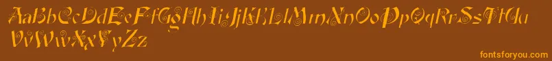 FairyscrolldisplayItalic-Schriftart – Orangefarbene Schriften auf braunem Hintergrund