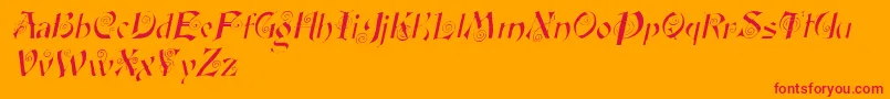 FairyscrolldisplayItalic-Schriftart – Rote Schriften auf orangefarbenem Hintergrund