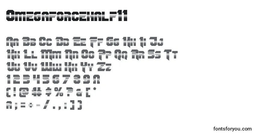 Шрифт Omegaforcehalf11 – алфавит, цифры, специальные символы