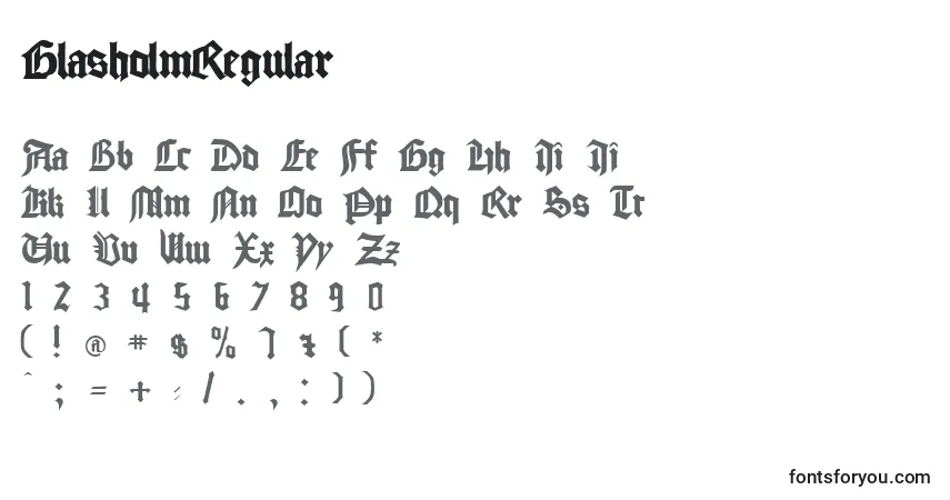 Czcionka GlasholmRegular – alfabet, cyfry, specjalne znaki