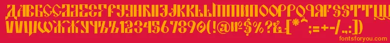 フォントKremlinAlexander – 赤い背景にオレンジの文字