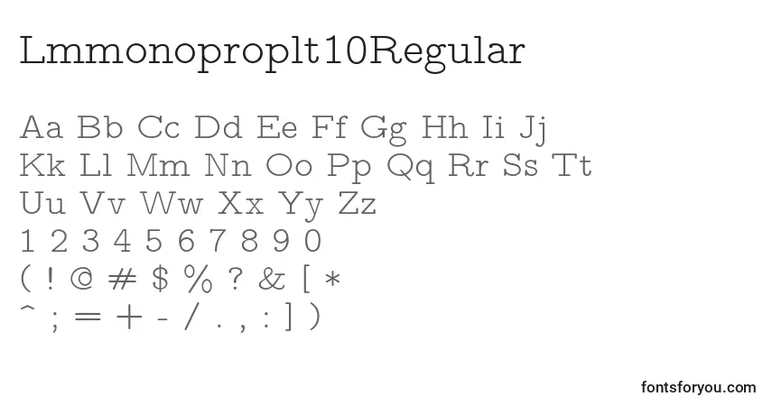 Czcionka Lmmonoproplt10Regular – alfabet, cyfry, specjalne znaki