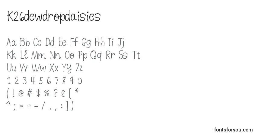 A fonte K26dewdropdaisies – alfabeto, números, caracteres especiais