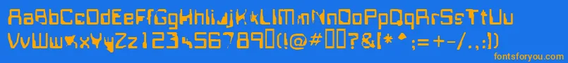 フォントFisring – オレンジ色の文字が青い背景にあります。