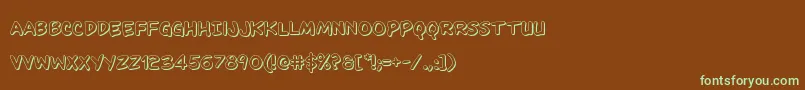フォントKangaroocourt3D – 緑色の文字が茶色の背景にあります。
