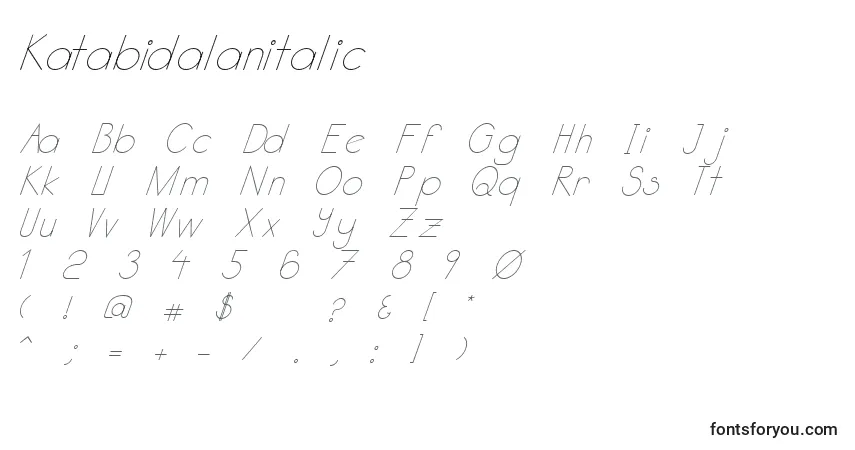 Katabidalanitalic-fontti – aakkoset, numerot, erikoismerkit