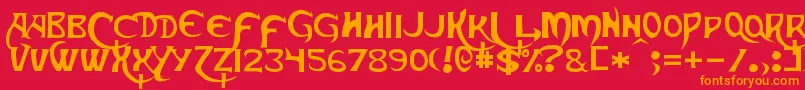 フォントSkeksis – 赤い背景にオレンジの文字