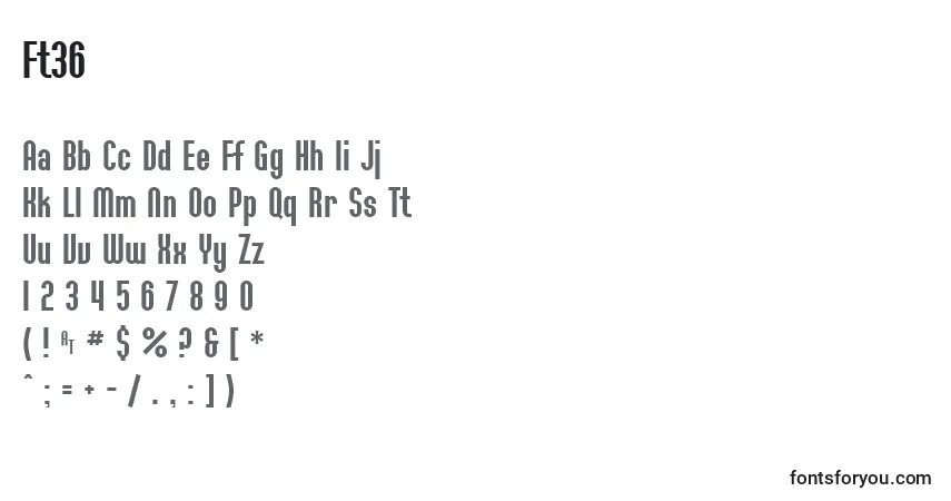 Schriftart Ft36 – Alphabet, Zahlen, spezielle Symbole