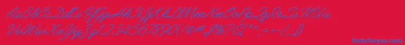 Czcionka AbrazoScriptSsiItalic – niebieskie czcionki na czerwonym tle