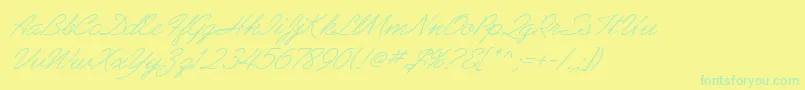 フォントAbrazoScriptSsiItalic – 黄色い背景に緑の文字