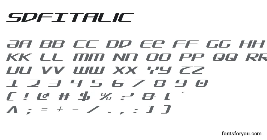 Police SdfItalic - Alphabet, Chiffres, Caractères Spéciaux