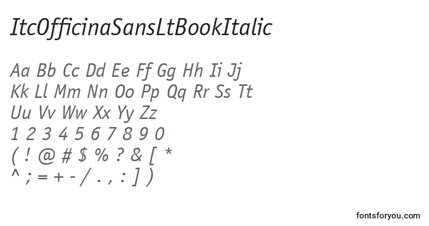 A fonte ItcOfficinaSansLtBookItalic – alfabeto, números, caracteres especiais
