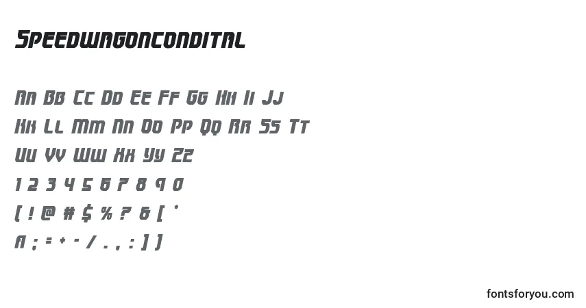 A fonte Speedwagoncondital – alfabeto, números, caracteres especiais