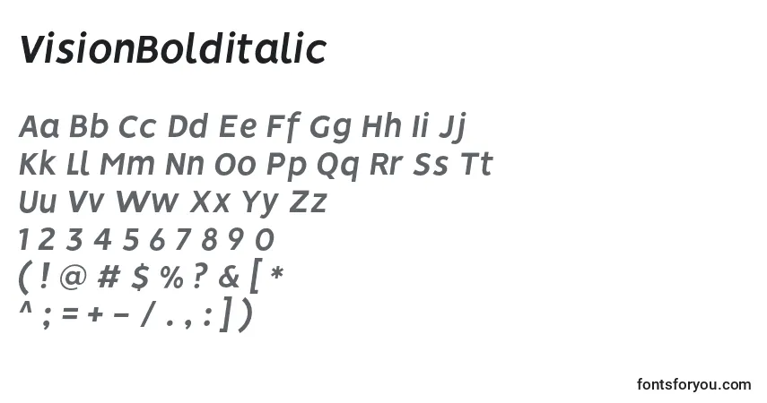 Шрифт VisionBolditalic – алфавит, цифры, специальные символы