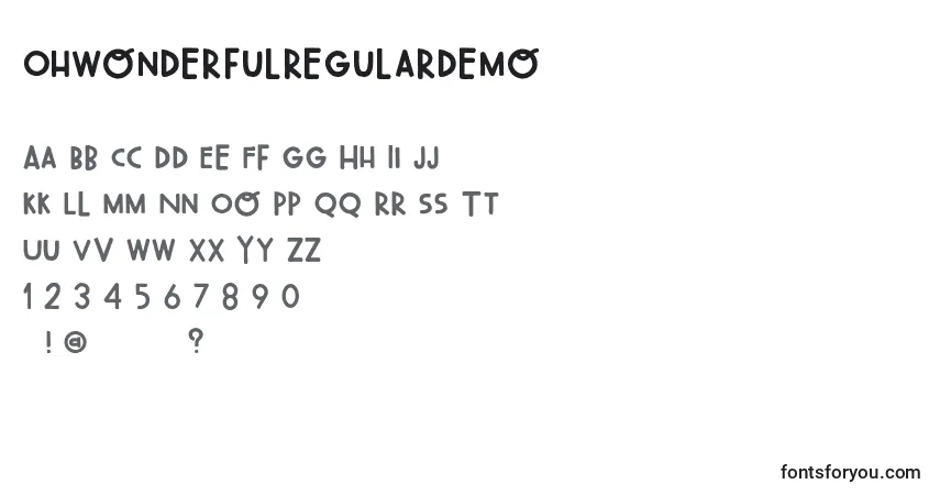 Czcionka OhWonderfulRegularDemo – alfabet, cyfry, specjalne znaki