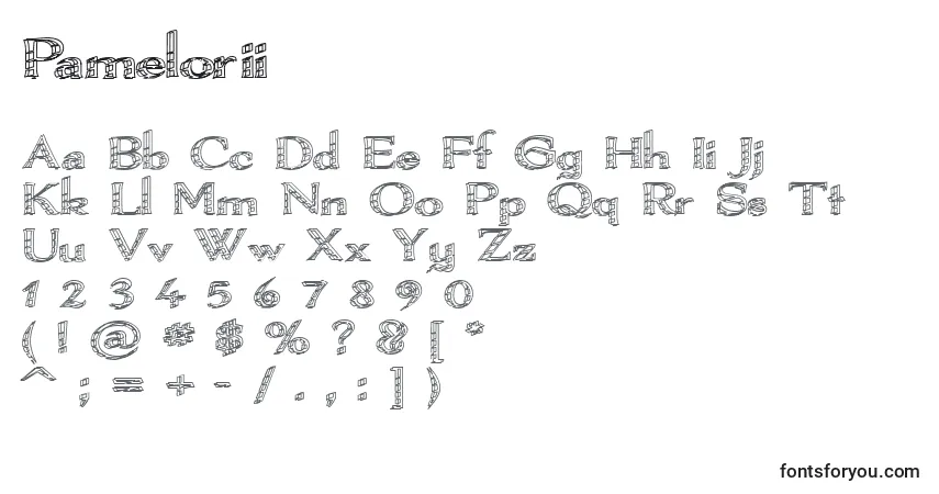 Fuente Pamelorii - alfabeto, números, caracteres especiales