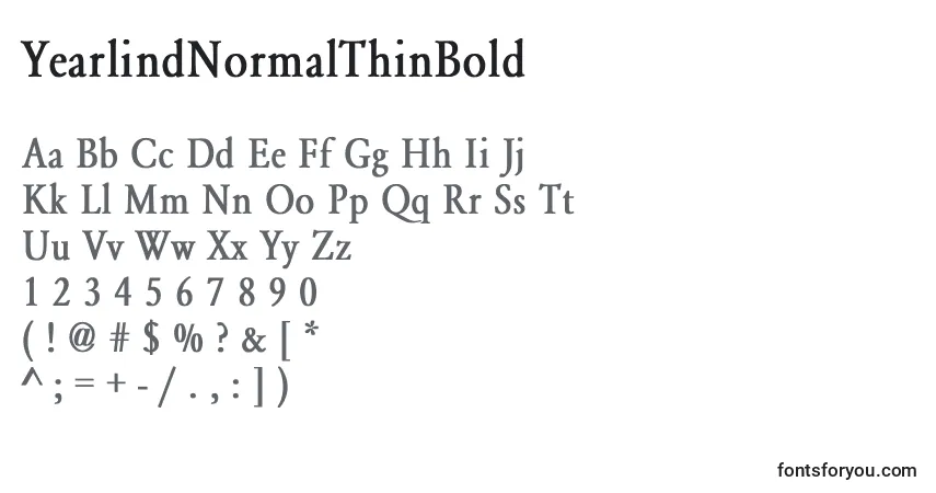 A fonte YearlindNormalThinBold – alfabeto, números, caracteres especiais