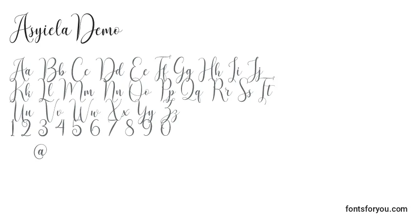 Schriftart AsyielaDemo – Alphabet, Zahlen, spezielle Symbole