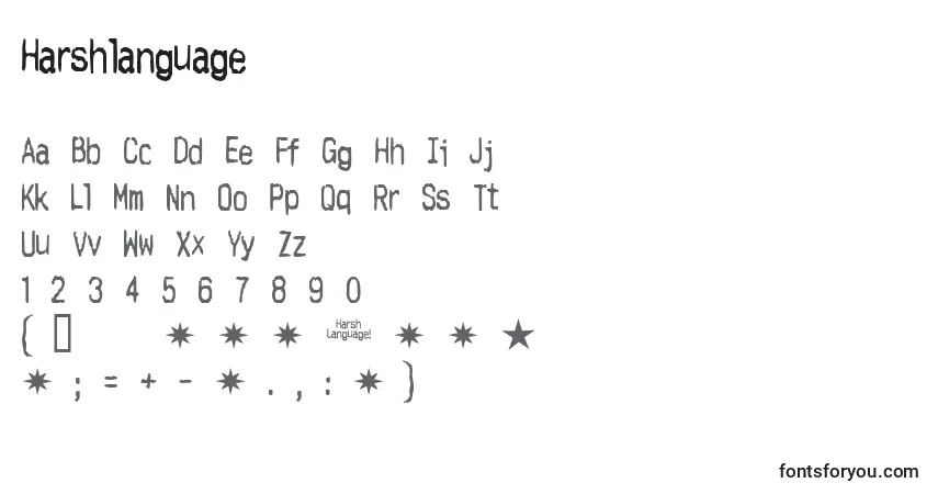 Schriftart Harshlanguage – Alphabet, Zahlen, spezielle Symbole
