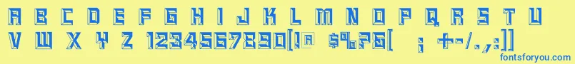 Reliefcaps-Schriftart – Blaue Schriften auf gelbem Hintergrund