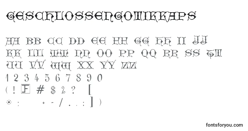 Czcionka GeschlossenGotikKaps – alfabet, cyfry, specjalne znaki