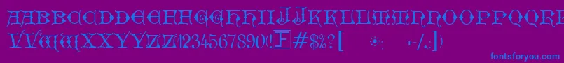 GeschlossenGotikKaps-Schriftart – Blaue Schriften auf violettem Hintergrund