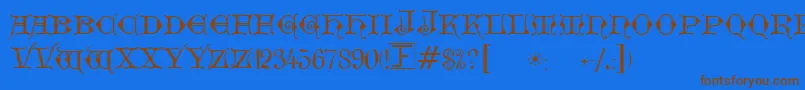 Подробнее о шрифте GeschlossenGotikKaps Шрифт GeschlossenGotikKaps – коричневые шрифты на синем фоне
