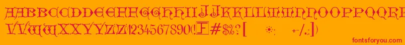 GeschlossenGotikKaps-fontti – punaiset fontit oranssilla taustalla