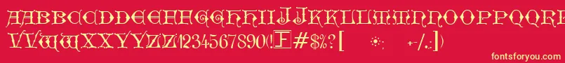 Fonte GeschlossenGotikKaps – fontes amarelas em um fundo vermelho