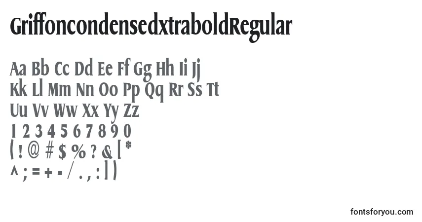 A fonte GriffoncondensedxtraboldRegular – alfabeto, números, caracteres especiais