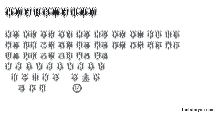 Czcionka NufcSheild – alfabet, cyfry, specjalne znaki