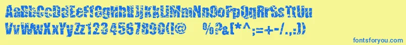 フォントCmcorruged – 青い文字が黄色の背景にあります。