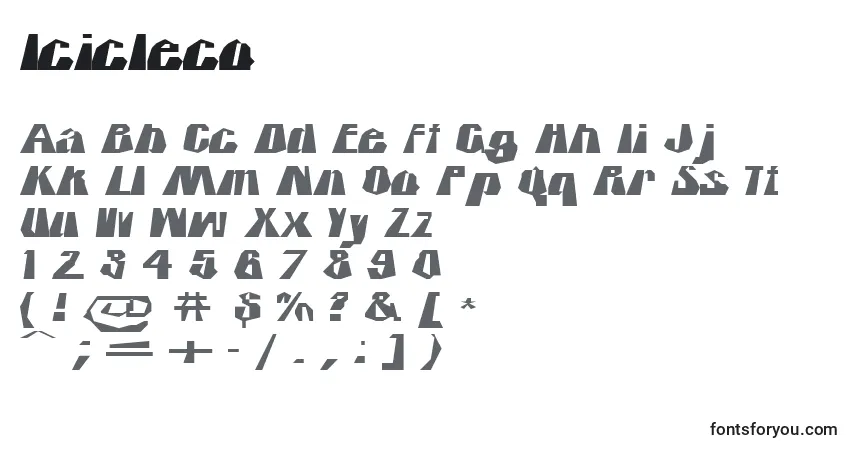 Czcionka Icicleco – alfabet, cyfry, specjalne znaki