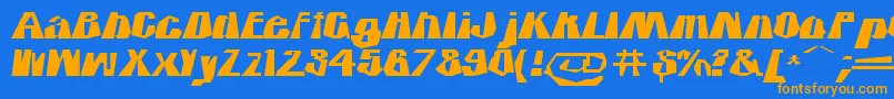 フォントIcicleco – オレンジ色の文字が青い背景にあります。