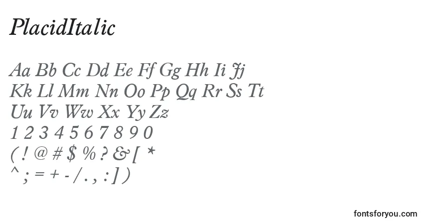 Fuente PlacidItalic - alfabeto, números, caracteres especiales