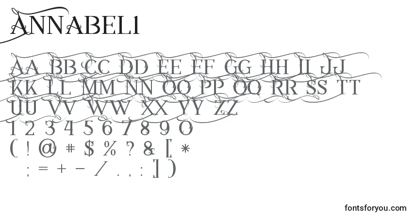 Schriftart Annabel1 (60419) – Alphabet, Zahlen, spezielle Symbole
