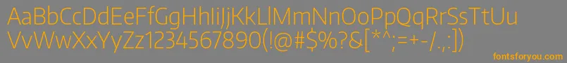 フォントEncodesansnarrowExtralight – オレンジの文字は灰色の背景にあります。