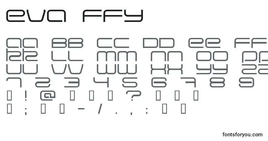 Schriftart Eva ffy – Alphabet, Zahlen, spezielle Symbole