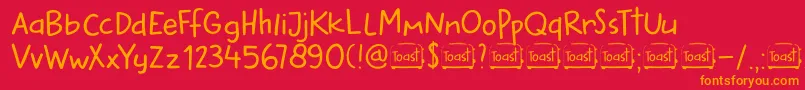 フォントDkButteredToast – 赤い背景にオレンジの文字